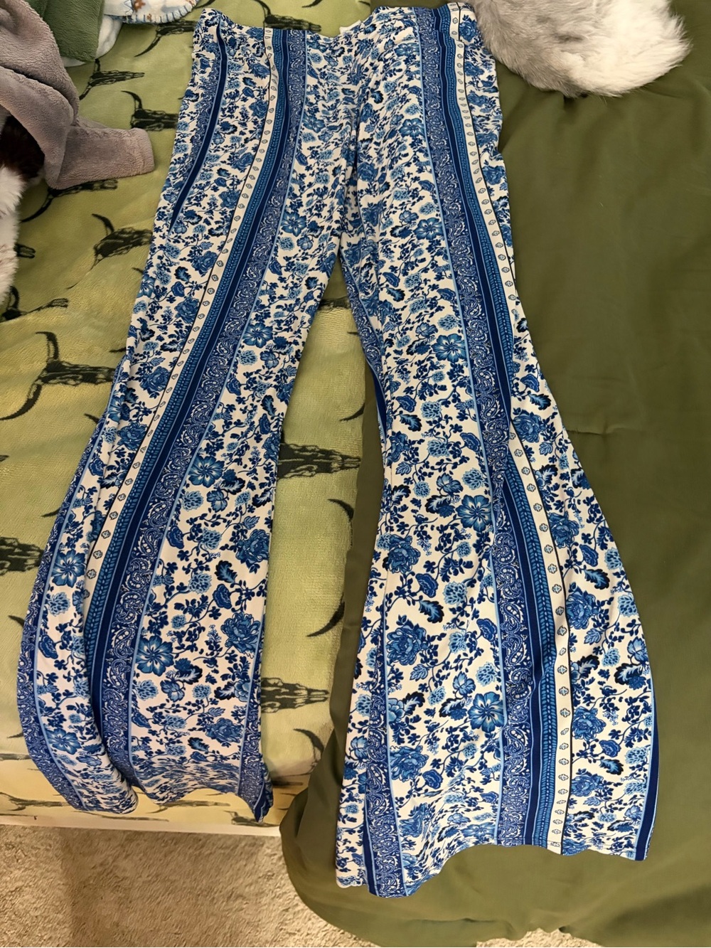 Divided Blue & White Floral Flare pants
